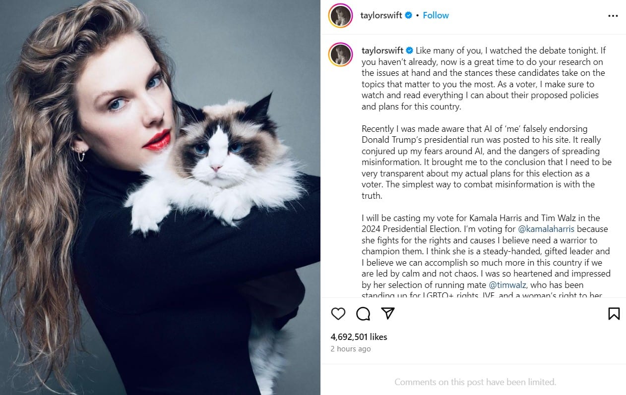 Taylor Swift'in Instagram Gönderisi