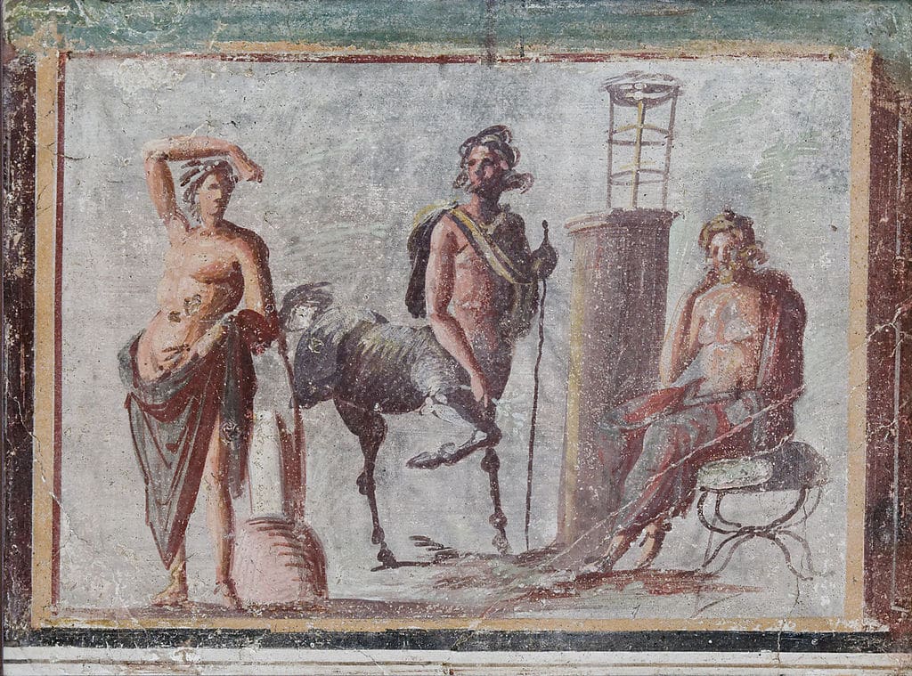 Apollo, Chiron ve Asklepios, Pompeii'den MS 1. yüzyıla ait fresk.